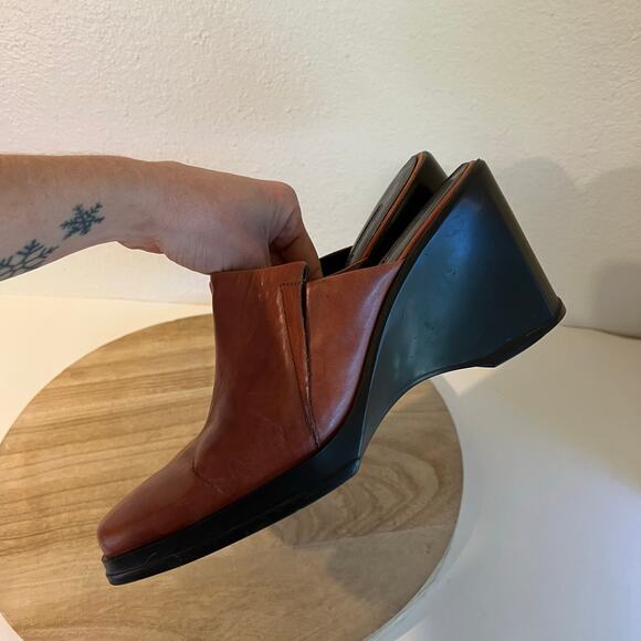 Nine West Vintage 90s Red Genuine Leather Chunky Wedge Mule Heel Size 10 - Picture 9 of 11